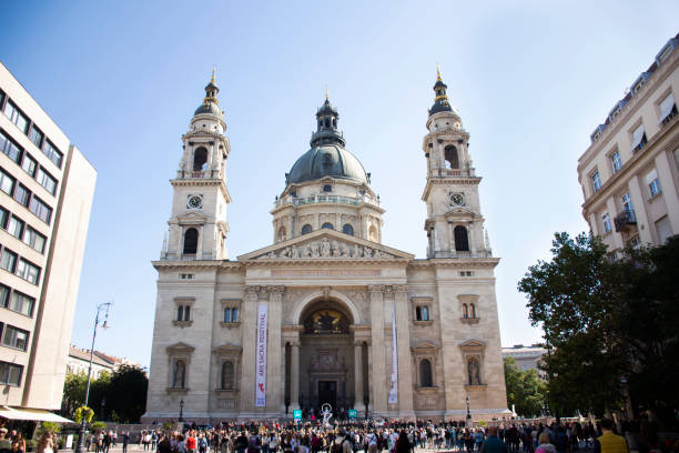 Hungarians and foreigner travelers travel visit respect praying god at St. Stephen