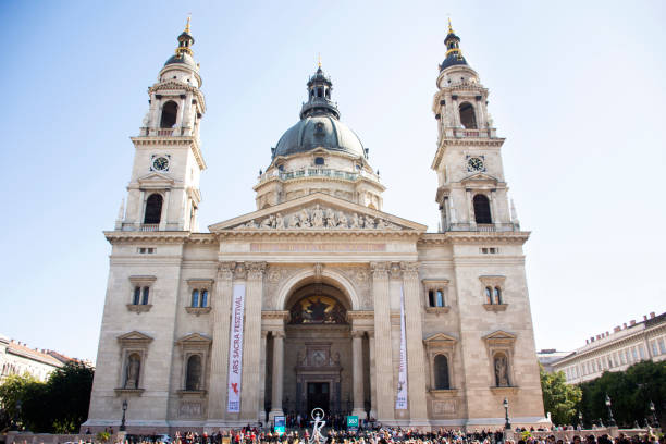 Hungarians and foreigner travelers travel visit respect praying god at St. Stephen