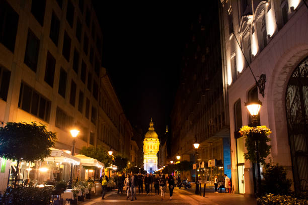 View landscape and cityscape with street night market near St. Stephen