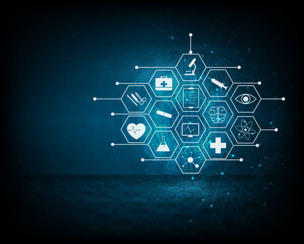 istock Modern medical and innovative symbols on a blue background 1248654859