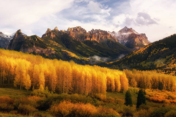 istock Beautiful mountain and yellow aspen tree, Fall 1248656860