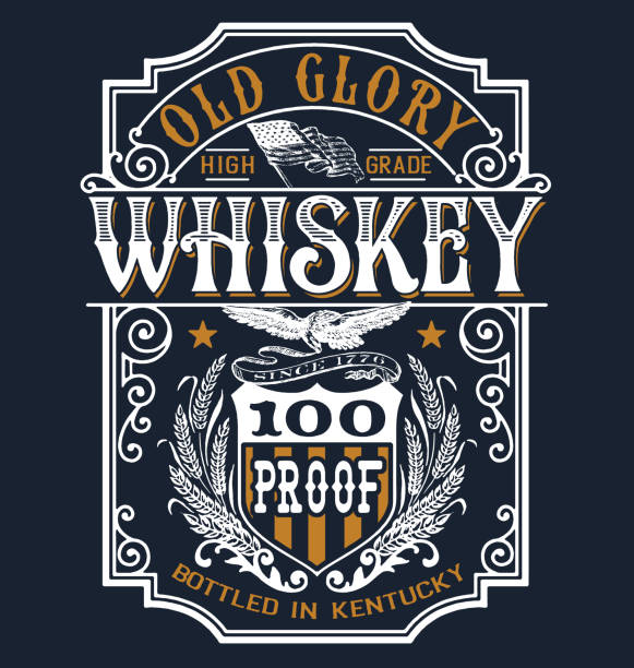 illustrazioni stock, clip art, cartoni animati e icone di tendenza di vintage americana whiskey label t-shirt grafica - grunge flag