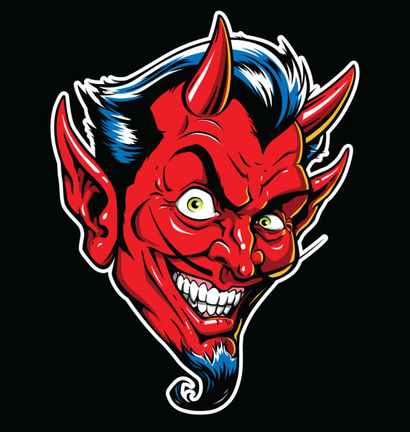 rockabilly devil tattoo vektor illustration in voller farbe - teufel stock-grafiken, -clipart, -cartoons und -symbole