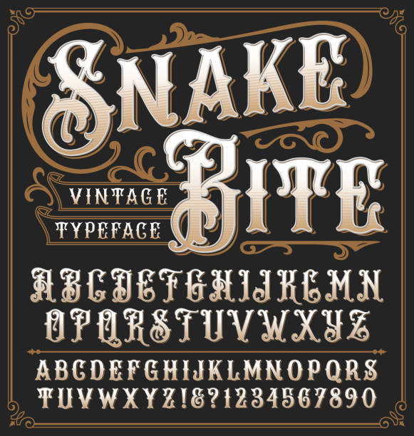 Snake Bite a vintage decorative typeface with ornate frame Snake Bite a vintage decorative typeface with ornate frame 19th century style stock illustrations