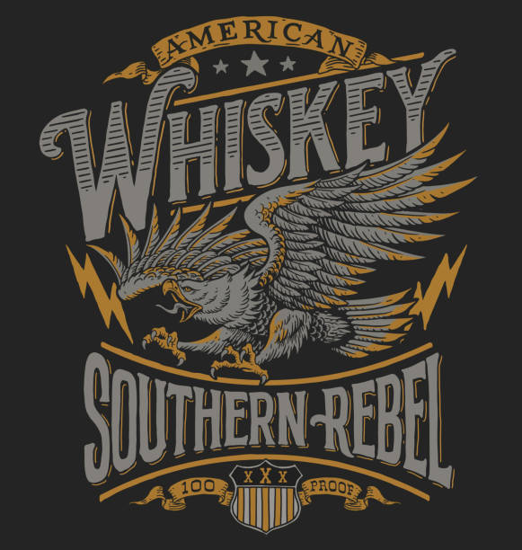 ilustrações de stock, clip art, desenhos animados e ícones de hand drawn eagle whiskey label inspired t-shirt graphic - whisky