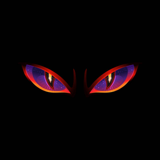 ilustrações de stock, clip art, desenhos animados e ícones de angry evil eyes with glowing red and purple colors - halloween monster - eyes narrowed