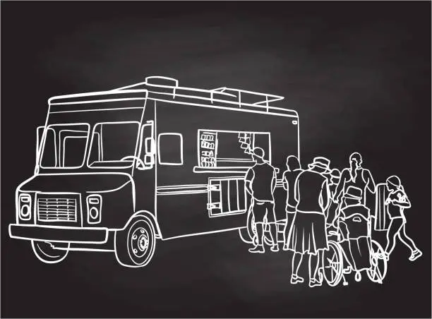 Vector illustration of Food Truck Customers Chalkboard