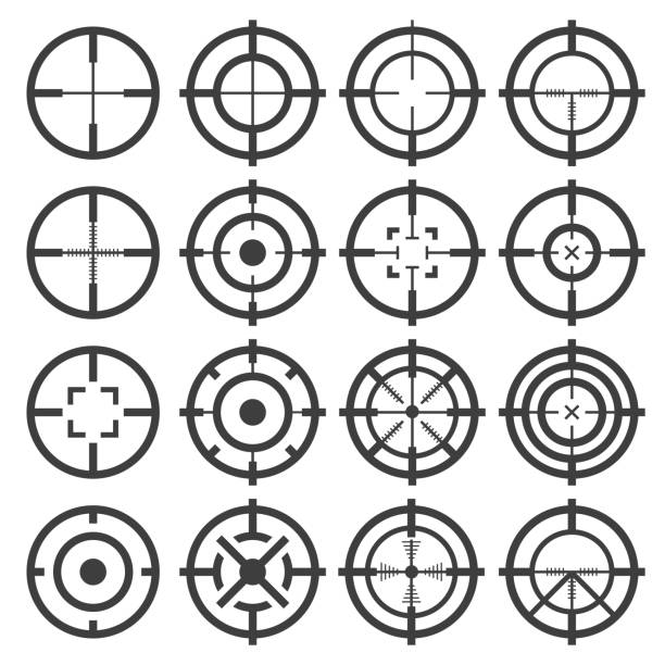 zestaw ikon krzyżyka - crosshair gun rifle sight aiming stock illustrations