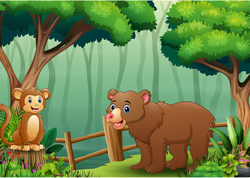 Ilustración de Dibujos Animados Un Oso Y Un Mono Dentro De La Valla De Madera y más Vectores Libres de Derechos de Oso - iStock Ilustración de Dibujos Animados Un Oso Y Un Mono Dentro De La Valla De Madera y más Vectores Libres de Derechos de Oso - iStock