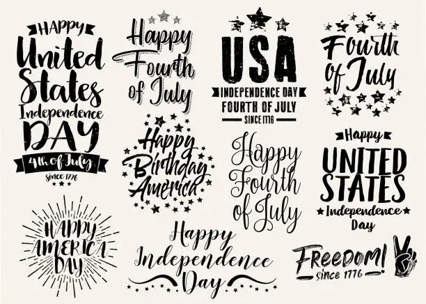 Vector illustration of Fourth of July Holiday set of vector lettering greetings