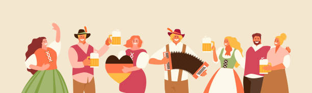 People celebrating Beer Fest vector People group celebrating Beer Fest. German national holiday vector illustration bavarian dress stock illustrations