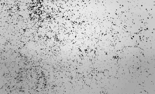 Vector illustration of black dust texture on background grey, abstract dirty backgrounds, grunge dust messy, dust spray grainy surface overlay, dirty powder rough splatter crumb wall backdrop