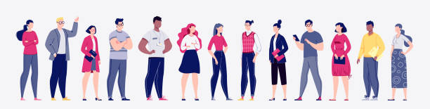 ilustraciones, imágenes clip art, dibujos animados e iconos de stock de representantes de diferentes naciones en ropa casual. - waiting businessman teamwork business