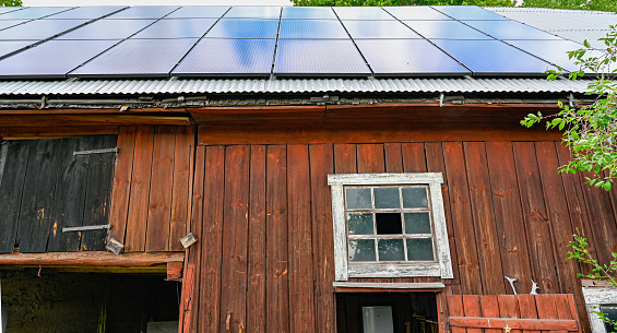solar cells on a barn roof in Kumla Sweden summer of 2020