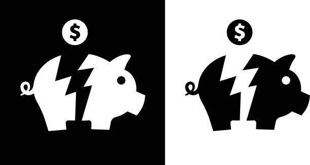 illustrations, cliparts, dessins animés et icônes de tirelire cassée avec l’icône de pièce de dollar - piggy bank broken empty coin bank