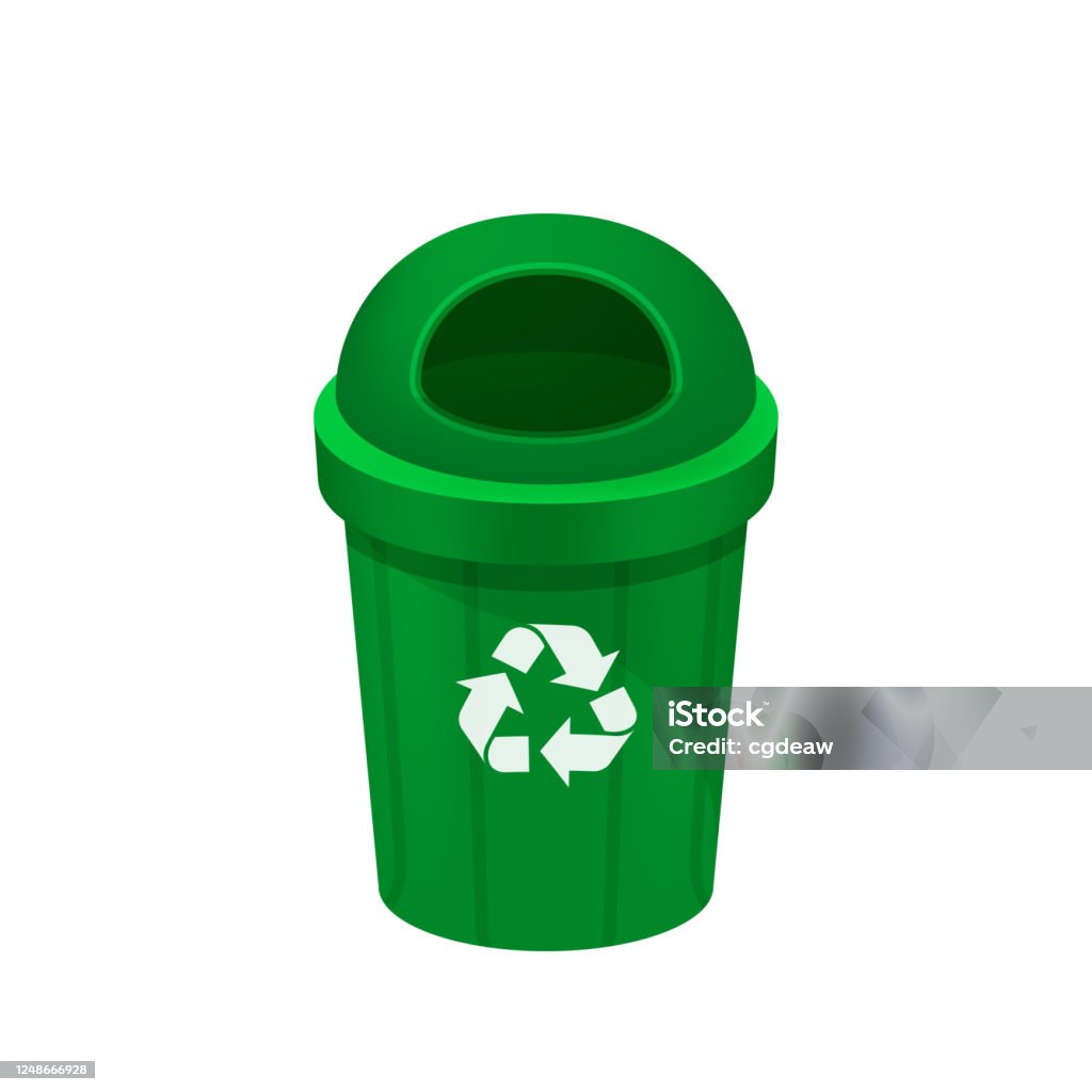 Grüner Mülleimer Isoliert Auf Weißem Hintergrund Clipart Von