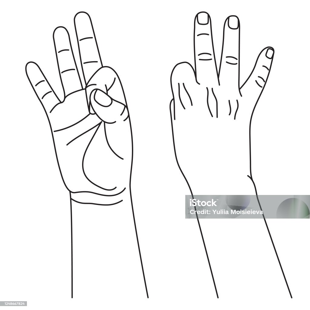 Number 3 Hand Graphics Number Three Hand Gesture In Various Sides View Stock Illustration ...