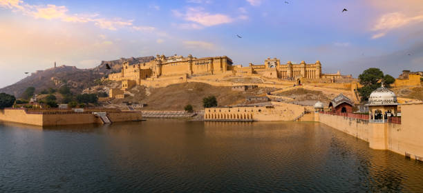 istock Amber Fort medieval architecture at Jaipur Rajasthan India with mirror reflection on Maotha lake 1248667913