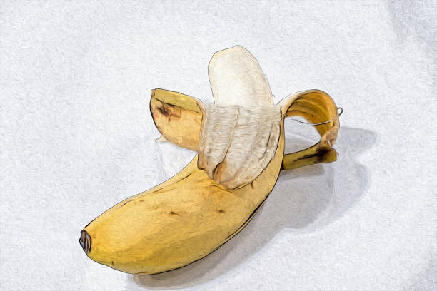 Yellow banana with peel in a white background composition illustration