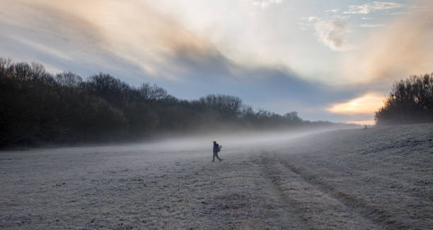 istock Hiker walking in forest on cold morning 1248674124