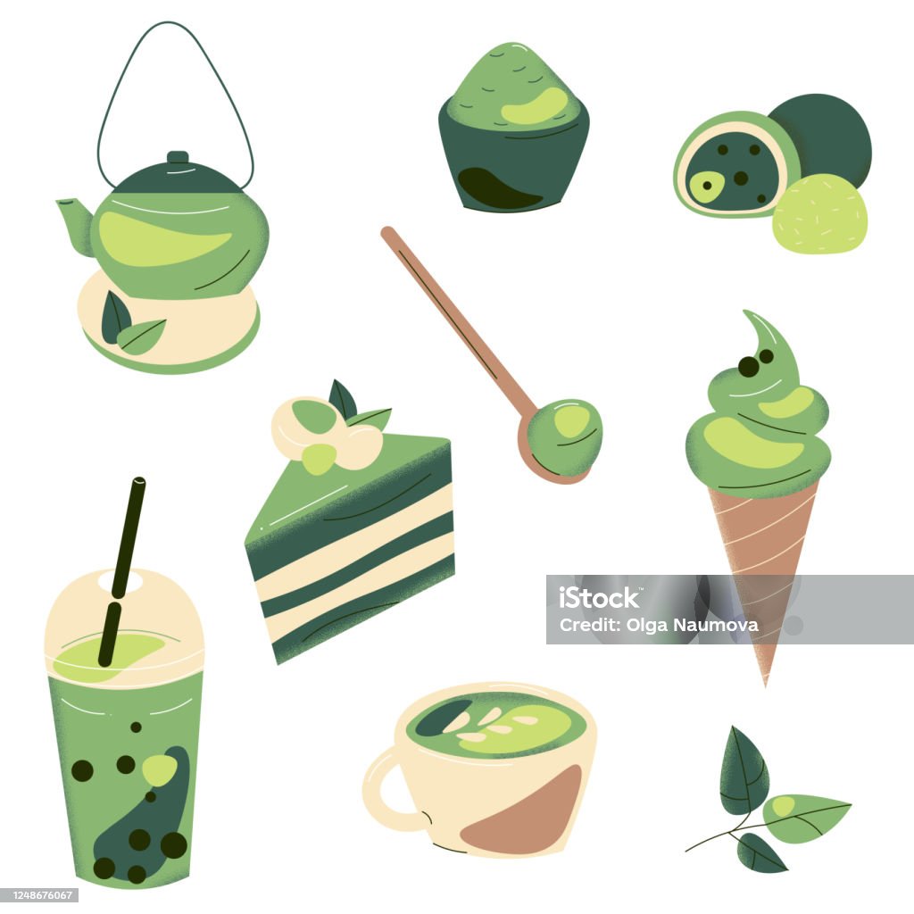 Thực Phẩm Và Đồ Uống Khác Nhau Với Hình Minh Họa Vector Trà Xanh ...
