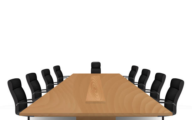 black and white room wooden conference table and chairs on white background round wooden chair stock illustrations