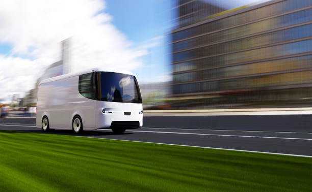 white electric self-driving van for branding