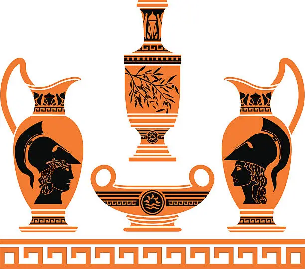 Vector illustration of set of hellenic vases