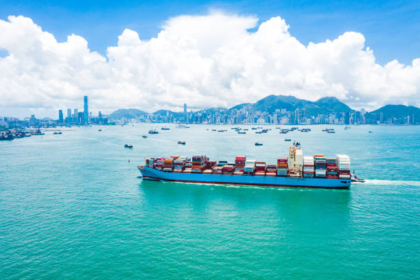 istock Ontainer freight ship carrying container box for import and export business logistic and transportation by container ship in open sea, Aerial view 1248683155