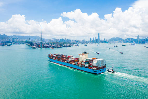 istock Ontainer freight ship carrying container box for import and export business logistic and transportation by container ship in open sea, Aerial view 1248683431