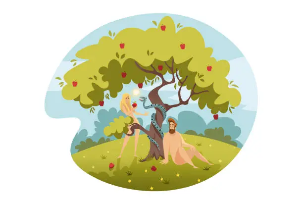 Vector illustration of Adam and Eve, original sin, Bible concept