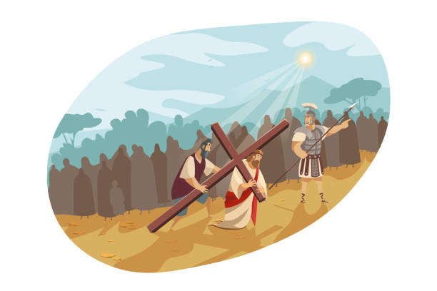jesus christus auf dem weg des kreuzes, bibelkonzept - station of the cross stock-grafiken, -clipart, -cartoons und -symbole