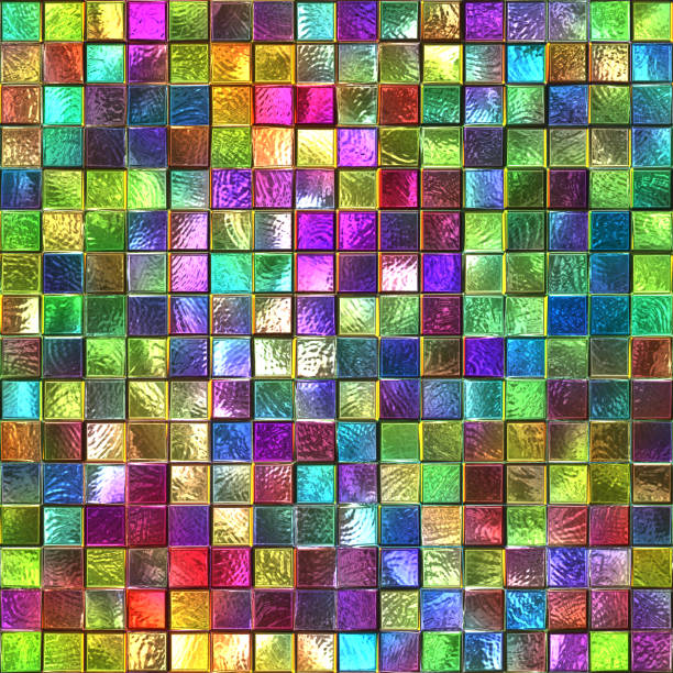 istock Stained glass seamless texture with square pattern for window, colored glass,  3d illustration 1248686828