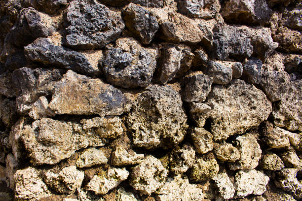 istock Rough stone solid wall closeup photo. Stone wall texture. Rustic stone wall of ancient building. 1248688017