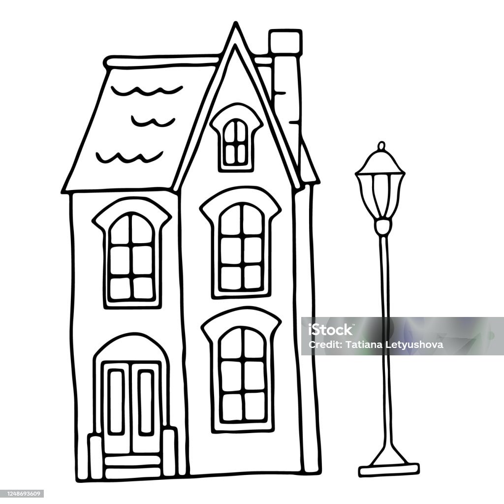 Hình Minh Họa Đường Viền Vector Với Hình Ảnh Của Ngôi Nhà Vẽ Bằng ...
