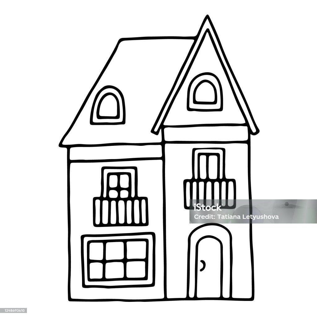 Hình Minh Họa Đường Viền Vector Với Hình Ảnh Của Ngôi Nhà Vẽ Bằng ...