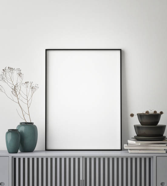 istock mock up poster frame in modern interior background, close up, 3D render 1248693700