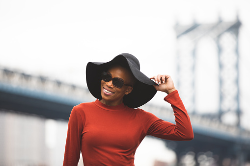 Beautiful black woman in Brooklyn New York street