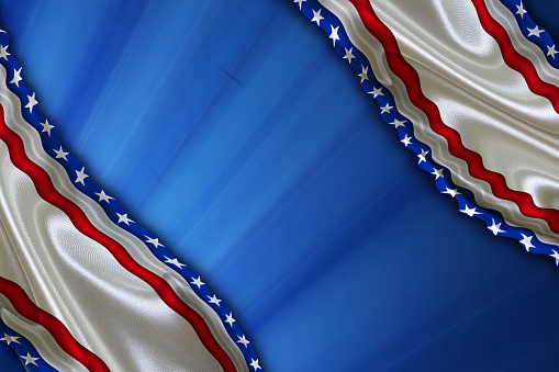 American flag, patriotic background. 4th of July,  Memorial day, President election o Banner on blue background.