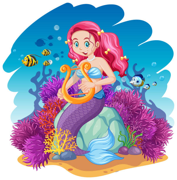 istock Mermaid and sea animal theme cartoon style on under sea background 1248697843