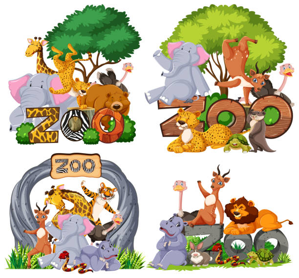 istock Set of zoo animals with banner 1248697868