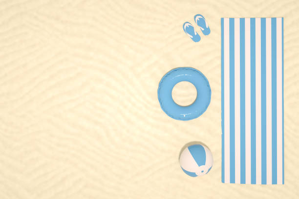 3d rendering, Top view of beach, sand background, minimal summer concept. Sunlight, travel.