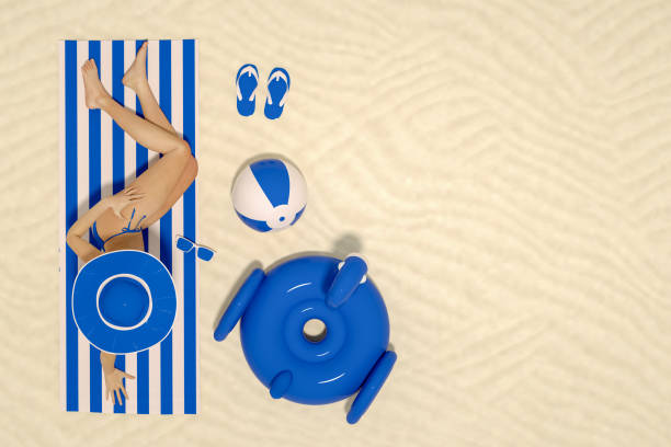 Top view of beach, sand background, minimal summer concept