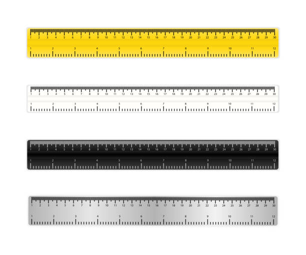 metall, gelb, schwarz und weiß messen tape lineal schule metrische messung auf weißem hintergrund. vektor. - zollstock stock-grafiken, -clipart, -cartoons und -symbole