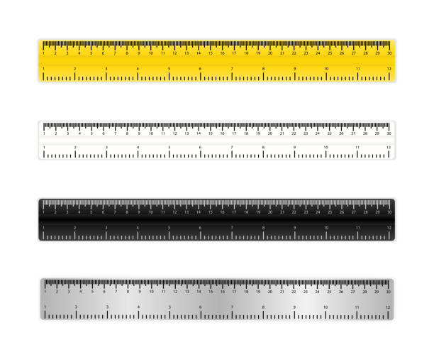 ilustrações de stock, clip art, desenhos animados e ícones de metal, yellow, black and white measure tape ruler school metric measurement on white background. vector. - millimetre