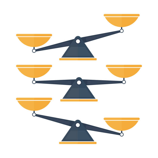 Set of three scales. Bowls of scales in balance and imbalance. Libra. Vector. Set of three scales. Bowls of scales in balance and imbalance. Libra. Vector illustration. libra stock illustrations