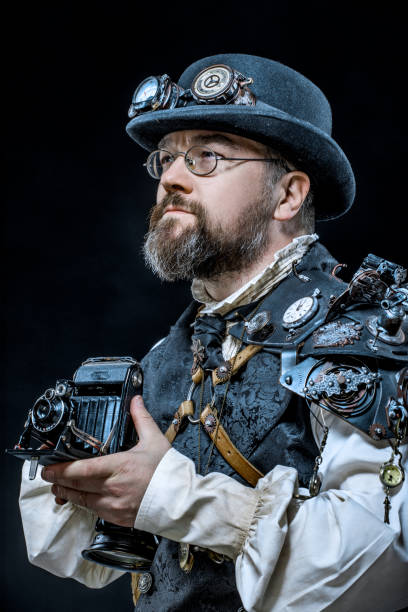 istock Steampunk male military character in a studio shot 1248700108