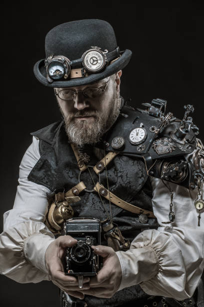 istock Steampunk male military character in a studio shot 1248700110
