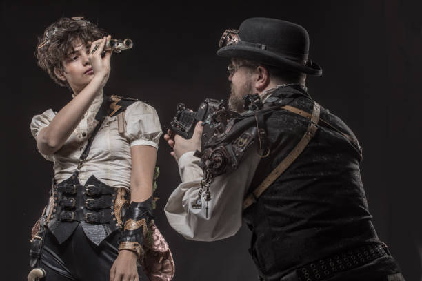 istock Steampunk couple in a studio shot 1248700710