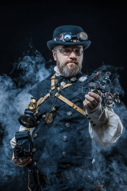 istock Steampunk male military character in a studio shot 1248700720